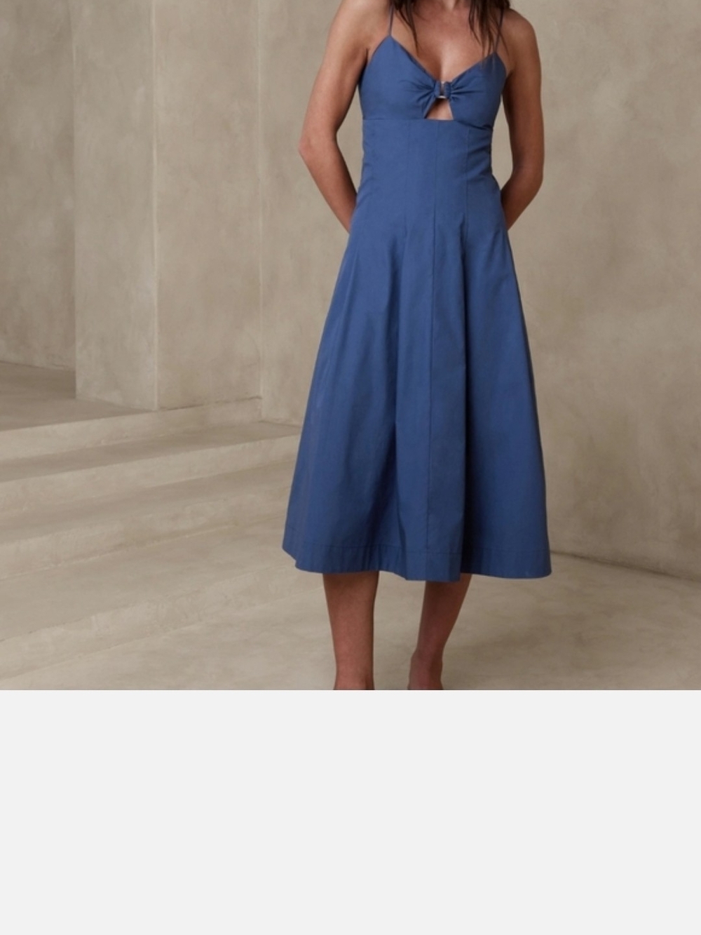 Banana Republic Factory Blue Spaghetti-Strap Midi Dress with Front Keyhole